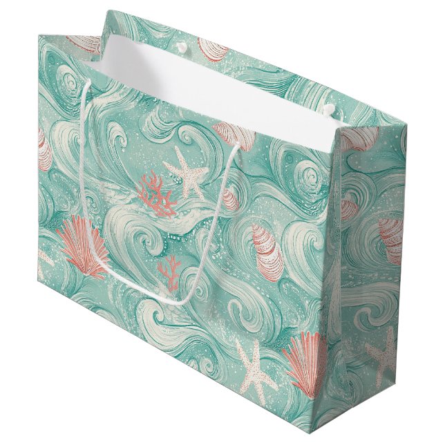 Seashells and Ocean Waves Pattern (3) Large Gift Bag (Front Angled)