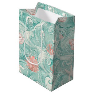 Seashells and Ocean Waves Pattern (3) Medium Gift Bag