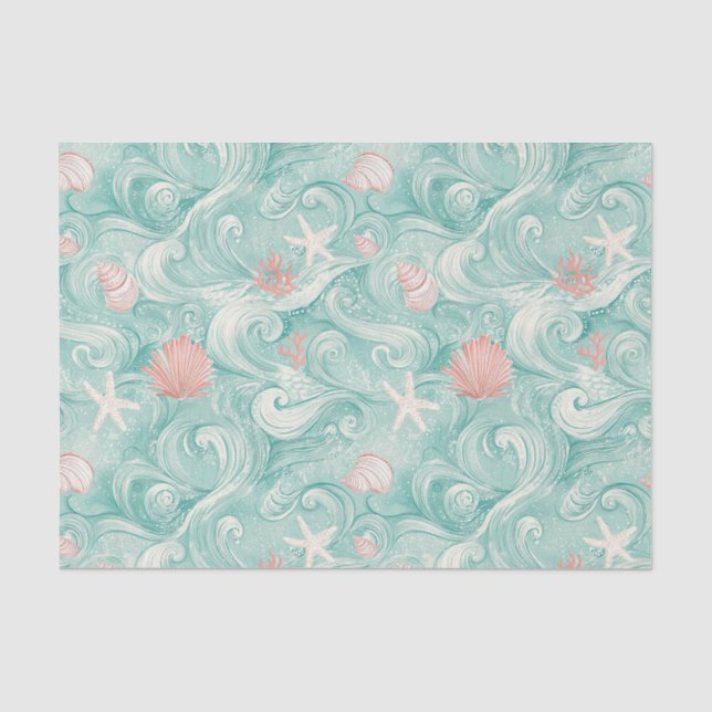 Seashells and Ocean Waves Pattern (3) Tissue Paper (Front)