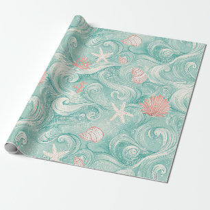Seashells and Ocean Waves Pattern (3) Wrapping Paper
