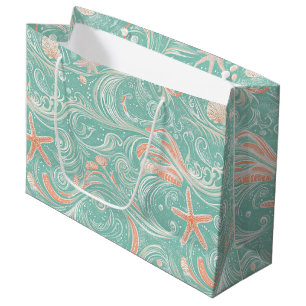 Seashells and Ocean Waves Pattern (4) Large Gift Bag