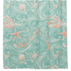 Seashells and Ocean Waves Pattern (4) Shower Curtain