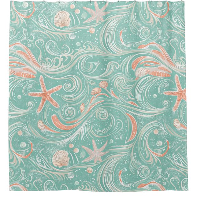 Seashells and Ocean Waves Pattern (4) Shower Curtain (Front)