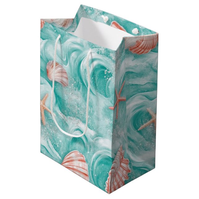 Seashells and Ocean Waves Pattern (5) Medium Gift Bag (Front Angled)