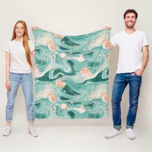 Seashells and Ocean Waves Pattern (6) Fleece Blanket