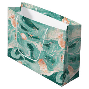 Seashells and Ocean Waves Pattern (6) Large Gift Bag