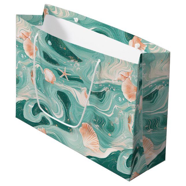 Seashells and Ocean Waves Pattern (6) Large Gift Bag (Front Angled)