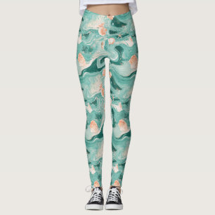 Seashells and Ocean Waves Pattern (6) Leggings