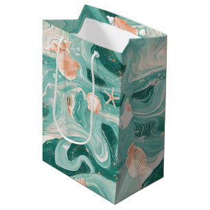 Seashells and Ocean Waves Pattern (6) Medium Gift Bag