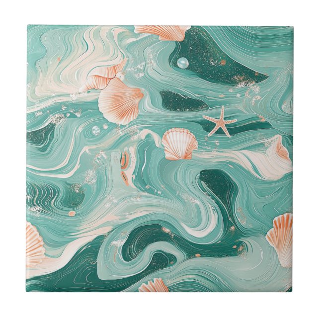 Seashells and Ocean Waves Pattern (6) Tile (Front)