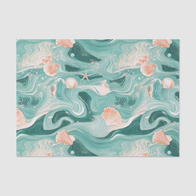 Seashells and Ocean Waves Pattern (6) Tissue Paper (Front)