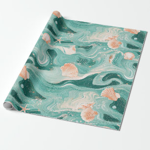 Seashells and Ocean Waves Pattern (6) Wrapping Paper