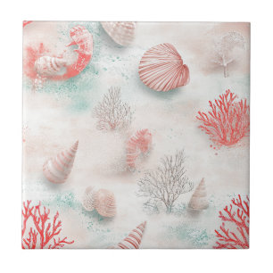 Seashells and Ocean Waves Pattern (7) Tile