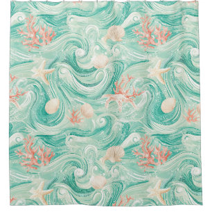 Seashells and Ocean Waves Pattern (8) Shower Curtain