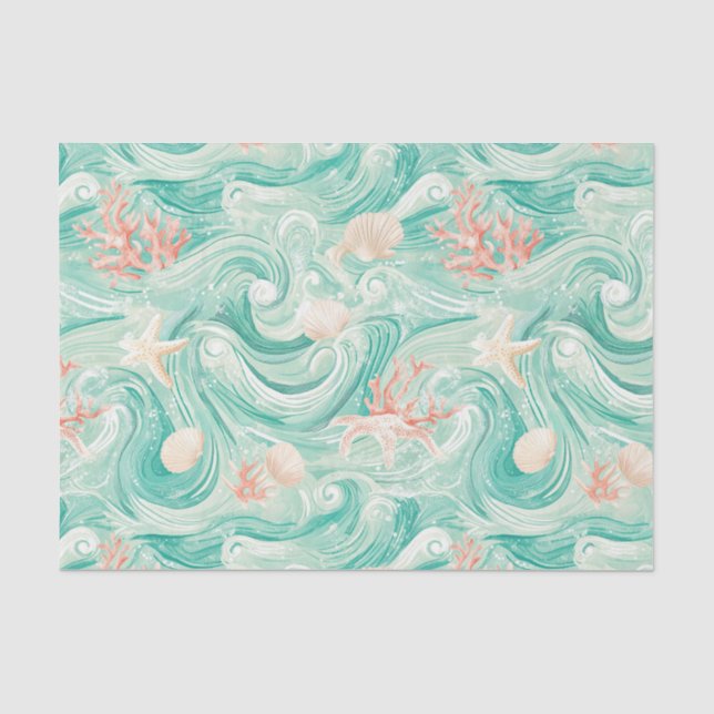Seashells and Ocean Waves Pattern (8) Tissue Paper (Front)