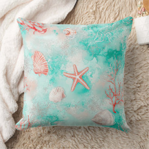 Seashells and Ocean Waves Pattern (9) Cushion