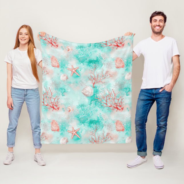 Seashells and Ocean Waves Pattern (9) Fleece Blanket (In Situ)