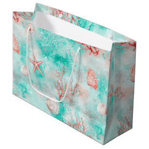 Seashells and Ocean Waves Pattern (9) Large Gift Bag