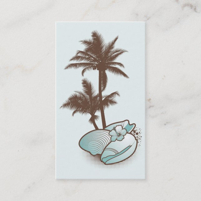 seashells and palmtree 1 blue business card (Front)