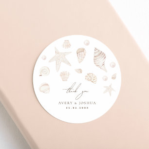 Seashells and Pearls Coastal Wedding Thank You Classic Round Sticker