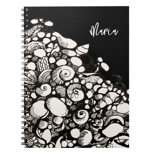 Seashells and pebbles drawing Spiral Notebook (Front)