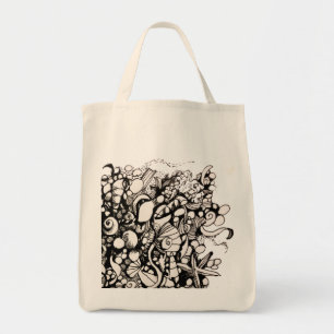 Seashells and pebbles drawing tote bag