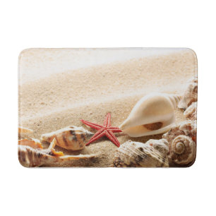 seashells and sand bath mat