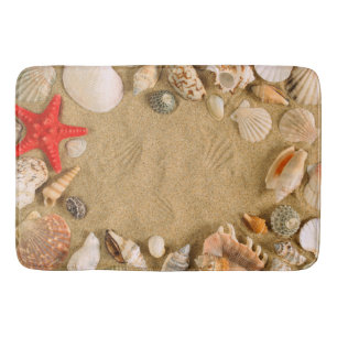 seashells and sand bath mat