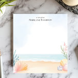 Seashells and Sand Beach Ocean Personalised Name Notepad<br><div class="desc">Escape to the shore with this calming, personalised notepad. A serene beach scene, complete with sand, gentle waves, seashells, and subtle greenery, decorates the bottom edge. The soft, pastel colours evoke a sense of tranquillity. Customise this notepad with your own text for a personal touch. Perfect for jotting down vacation...</div>