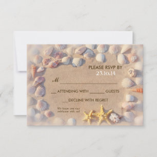 seashells and starfish beach wedding RSVP Card