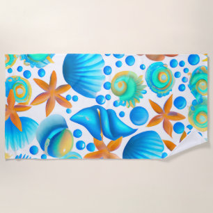 Seashells and Starfish Ocean Pattern Beach Towel