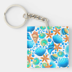 Seashells and Starfish Ocean Pattern Key Ring