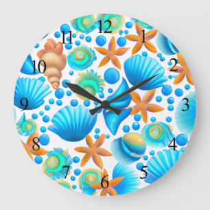 Seashells and Starfish Ocean Pattern Large Clock