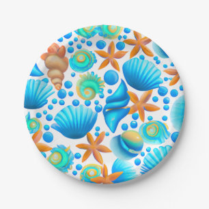 Seashells and Starfish Ocean Pattern  Paper Plate