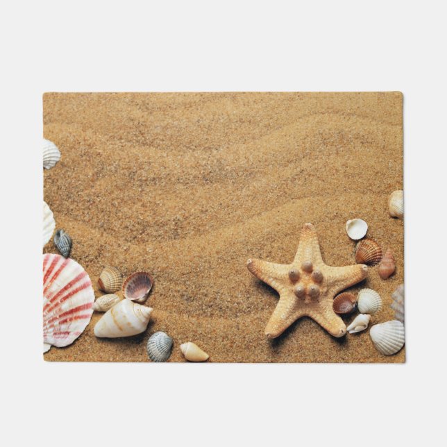Seashells and Starfish on Beach Doormat (Front)