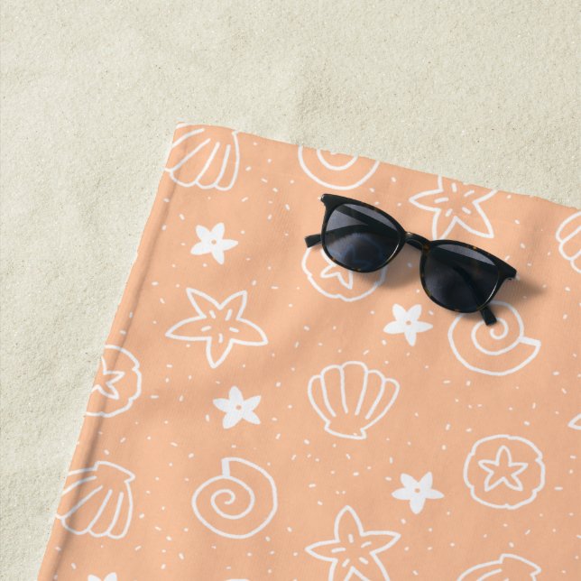 Seashells and Starfish Pastel Peach Pattern  Beach Towel (In Situ)