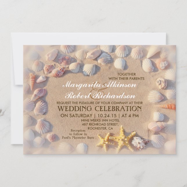 seashells and starfish tropical wedding invitation (Front)