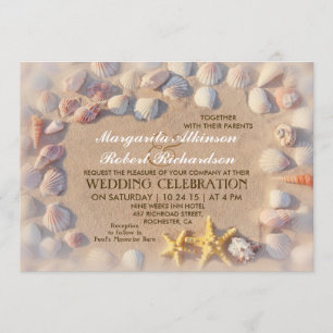 seashells and starfish tropical wedding invitation