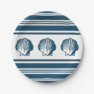 Seashells and stripes paper plate