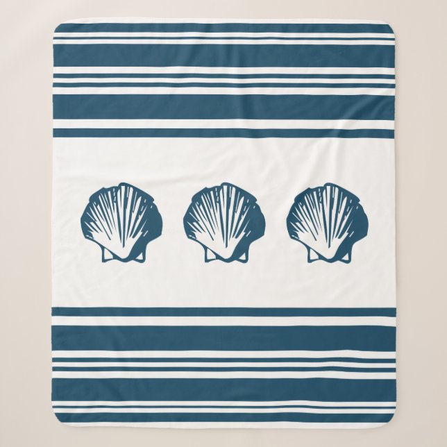 Seashells and stripes sherpa blanket (Front)