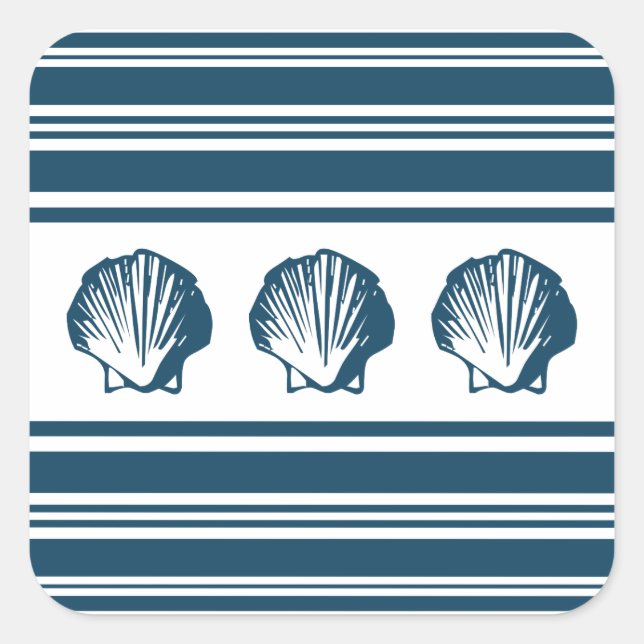 Seashells and stripes square sticker (Front)