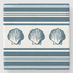 Seashells and stripes stone coaster