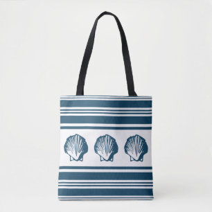 Seashells and stripes tote bag