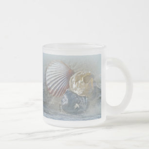 Seashells and Surf Frosted Glass Coffee Mug