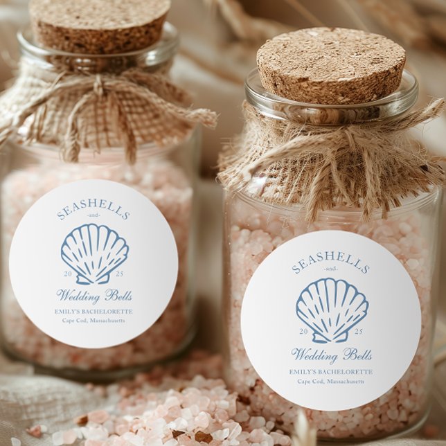 Seashells and Wedding Bells Bachelorette Party Classic Round Sticker (Creator Uploaded)