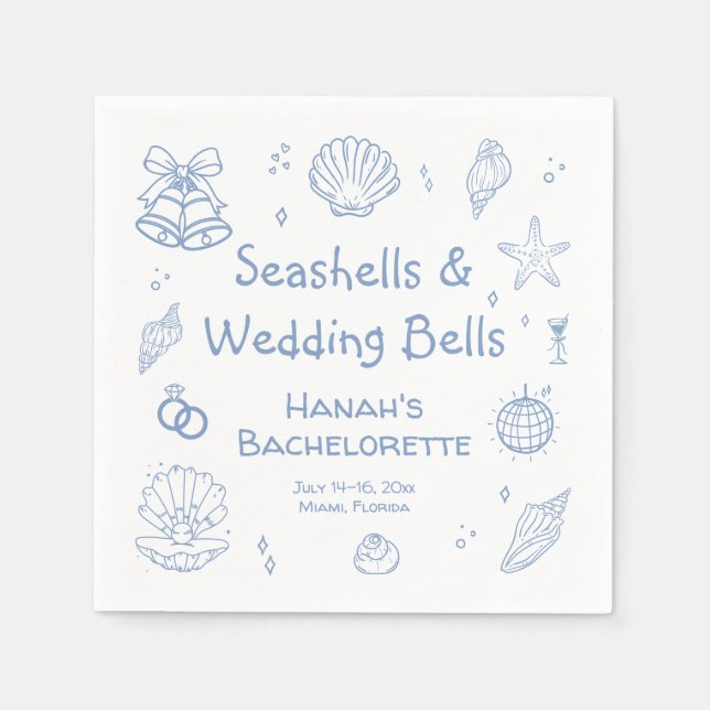 Seashells and Wedding Bells Bachelorette Party Napkin (Front)