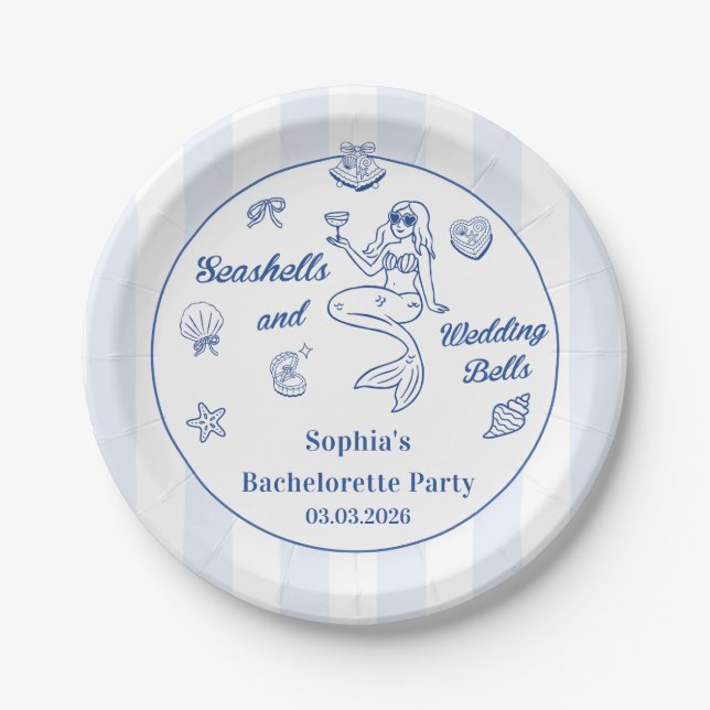 Seashells and Wedding Bells Bachelorette Party Paper Plate (Front)