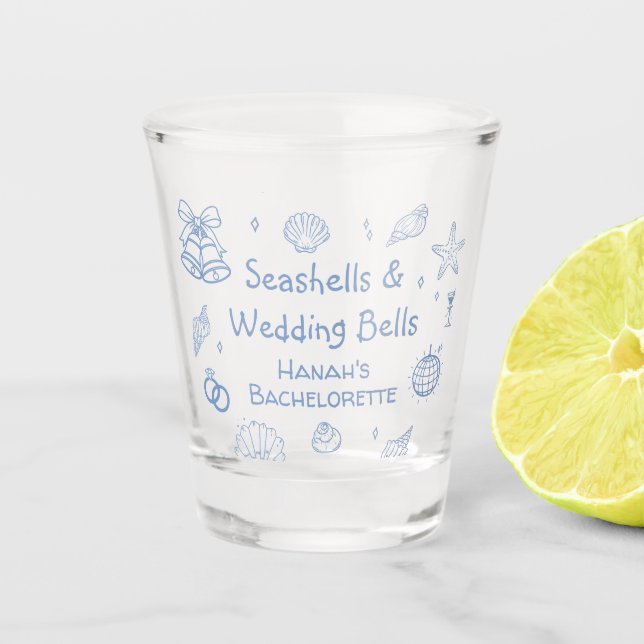 Seashells and Wedding Bells Bachelorette Party Shot Glass (Front)