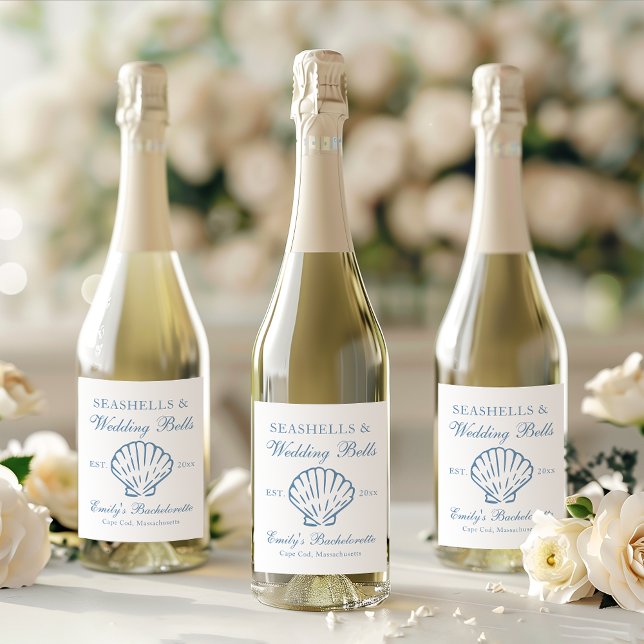 Seashells and Wedding Bells Bachelorette Party Sparkling Wine Label (Creator Uploaded)