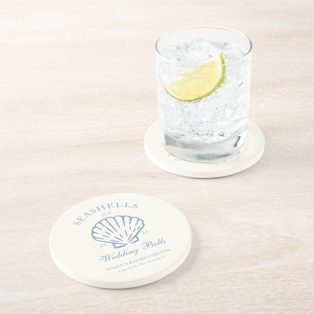 Seashells and Wedding Bells Bachelorette Sandstone Coaster (Side)